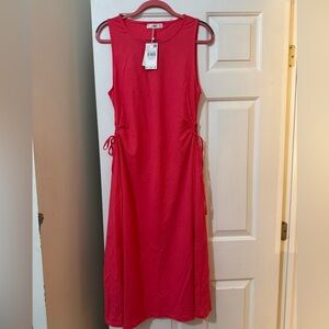 Mango Orange Sleeveless Ruched Tie Front Dress